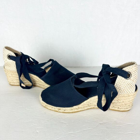 Viscata Escala Canvas Espadrille Wedges Size 39 US 8 Navy Blue Lace Up Handmade - Picture 5 of 10